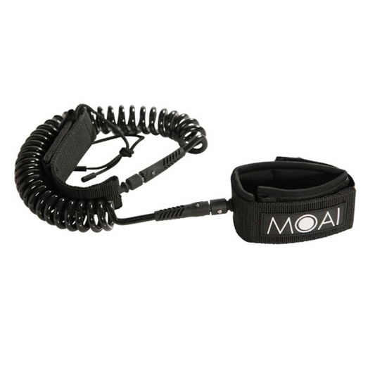 Leash von Moai / Sicherungsleine für SUP, spiralförmig, schwarz